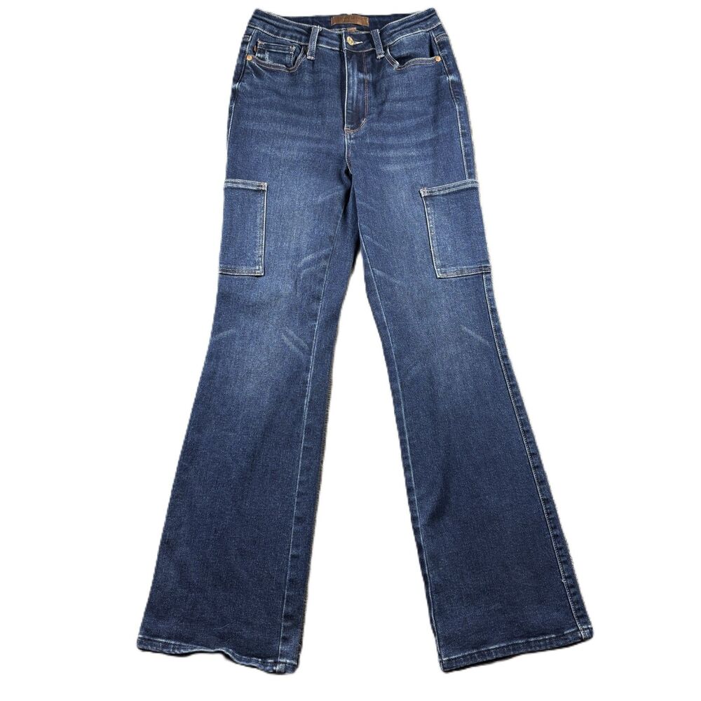 Judy Blue Women Jeans Karla High Rise Cargo Bootcut Stretch Dark Wash 5/27 P223